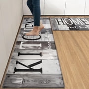 Farmhouse Anti-Fatigue Kitchen Rug Set of 2 Black Gray Wooden Cushioned Floor Standing Mat Waterproof Non-Slip Mat