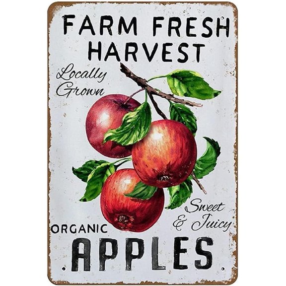Farmhouse Apple Harvest Metal Tin Sign Rustic Fruit Wall Decor Retro Poster 8x12 Inch
