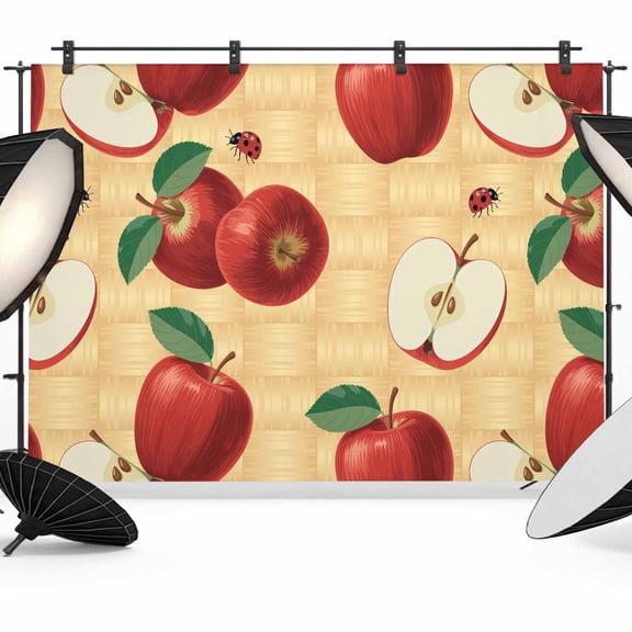 Farmhouse Apples Backdrop for Photoshoot,Photography Photo Studio Background Wall Backdrop,Country Tropical Fruits Watercolor Back Drop Banner Panel for Portraits Wedding Party Live Streaming 10x8Ft