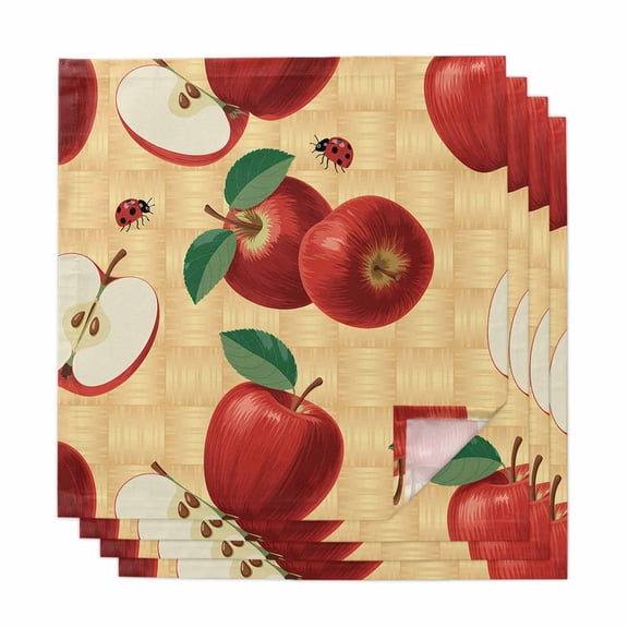 Farmhouse Apples Cloth Napkins, Country Tropical Fruits Watercolor Washable and Reusable Dinner Napkins Set of 4, Table Napkin for Kitchen Party Birthday Wedding Hotel Housewarming 20"x20"