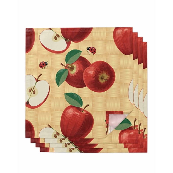 Farmhouse Apples Cloth Napkins Set of 4 Reusable Dinner Napkins, Country Tropical Fruits Watercolor Cocktail Napkin Washable Table Napkins for Wedding/Holiday Party/Baby Shower 20"x20"