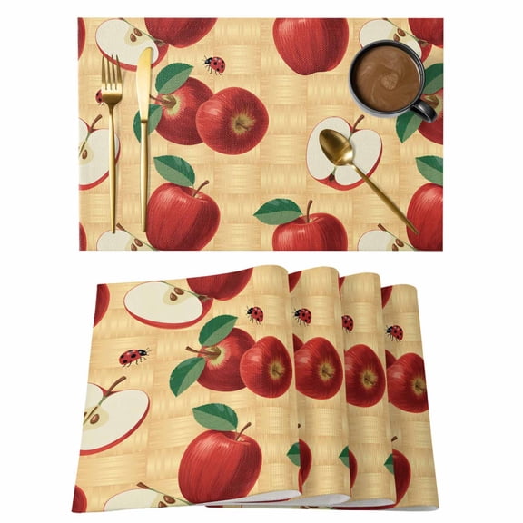 Farmhouse Apples Placemats Set of 4, Country Tropical Fruits Watercolor Placemats for Dining Table, Place Mats for Kitchen Tabletop, Waterproof Wipeable Dining Table Mats Set
