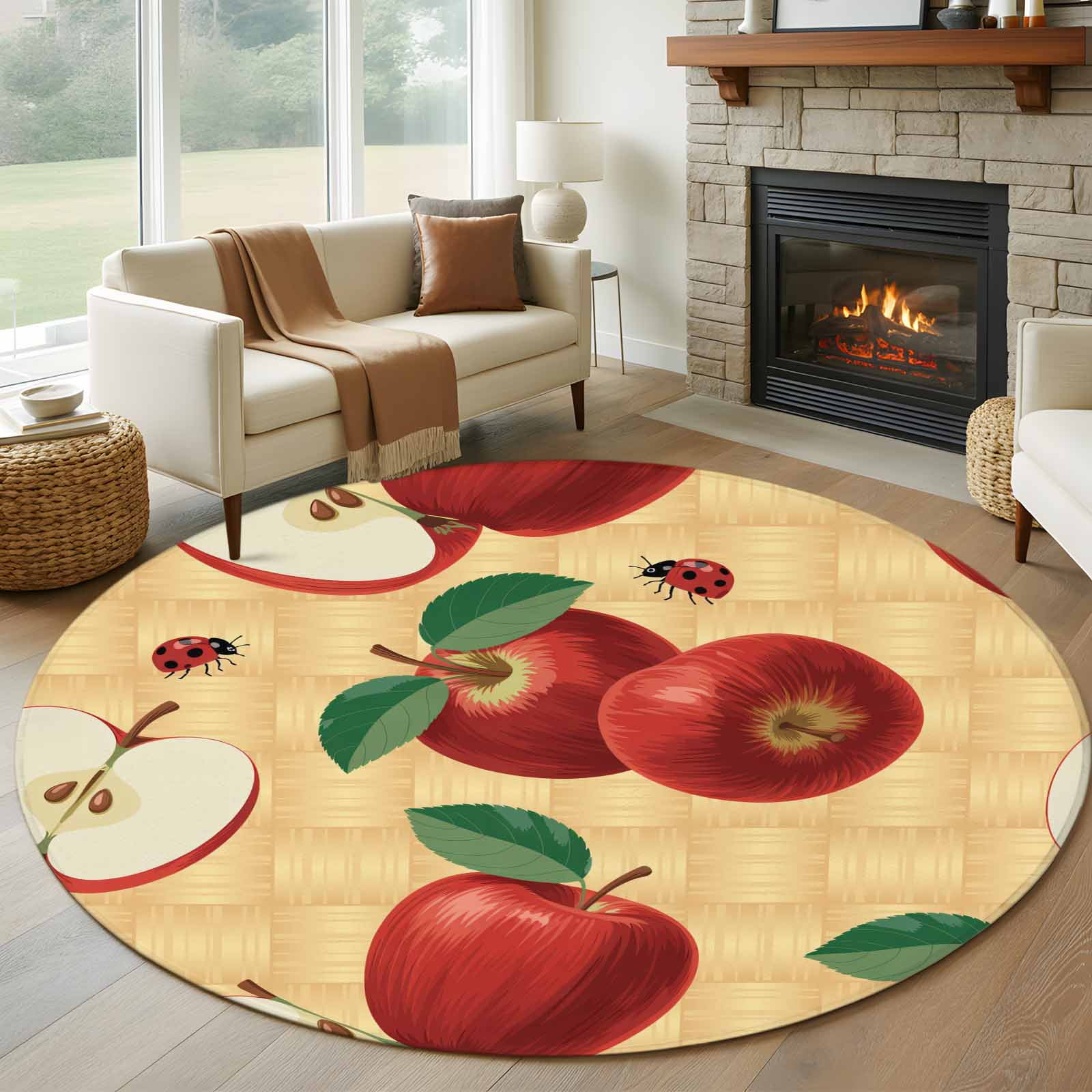 Farmhouse Apples Round Area Rug 6Ft Washable Circle Rugs for Bathroom ...