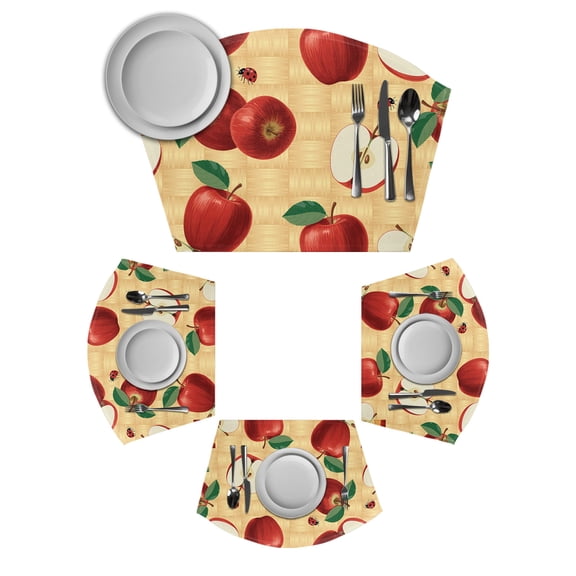 Farmhouse Apples Round Table Placemats Set of 2 Wedge Placemats, Country Tropical Fruits Watercolor Place Mats for Dining Table Set Washable Mats Kitchen Decor for Indoor Outdoor Wipe Clean