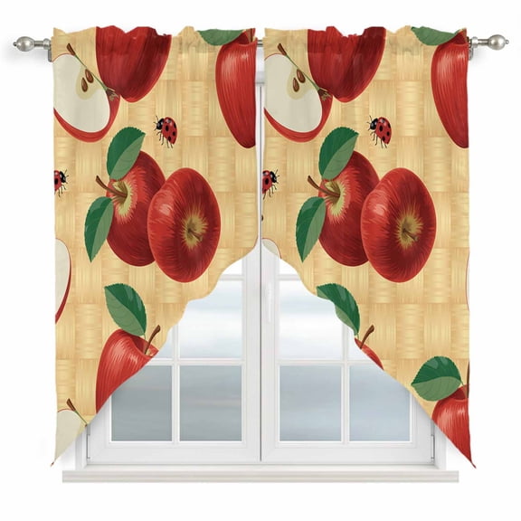 Farmhouse Apples Swag Curtains for Living Room/Bedroom, Country Tropical Fruits Watercolor Swag Kitchen Curtain Valances for Windows, Tier Topper Scalloped Curtain 2 Panels, 56"W x 36"L