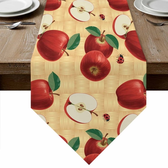 Farmhouse Apples Table Runner Linen Burlap Table Runner 36 Inches Small Country Tropical Fruits Watercolor Dresser Scarves for Kitchen Island Coffee Dining Party Wedding Banquet Holiday Decor 13"x36"
