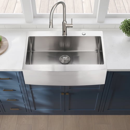 Farmhouse Apron Single Bowl Stainless Steel Kitchen Sink,33x22x10", Brushed Nickel