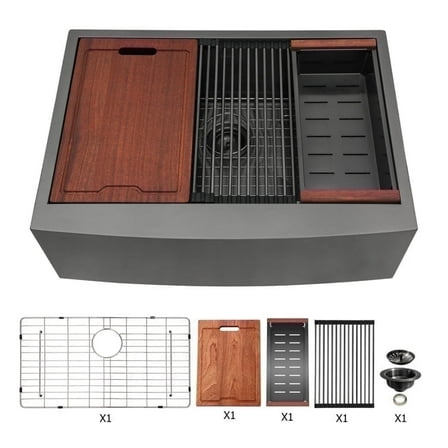 Farmhouse Apron Single Bowl Stainless Steel Kitchen Sink with Workstation