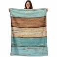 thumbnail image 1 of Farmhouse Aqua Brown Blanket Soft Cozy Warm Throw Blanket for Couch, Plush Fuzzy Flannel Fleece Blankets for Sofa, Vintage Wooden Striped Bed Blankets Lightweight Gifts for Women, 50"x80", 1 of 9