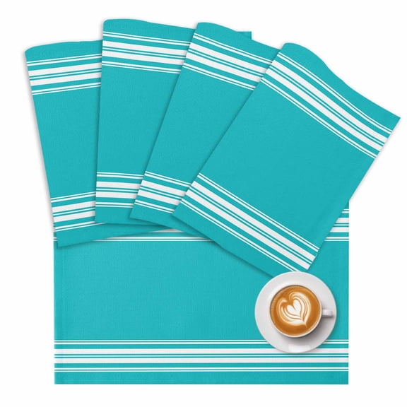 Farmhouse Aqua Placemats Set of 1 White Stripe Place Mats Washable Table Mats for Party Kitchen Dining Decoration, 13 X 19 Inch