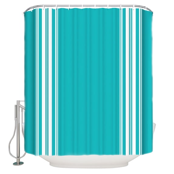 Farmhouse Aqua Shower Curtain, 48" x 72", White Stripe Waterproof Bathroom Curtain Washable Shower Curtain Set with 12 Hooks