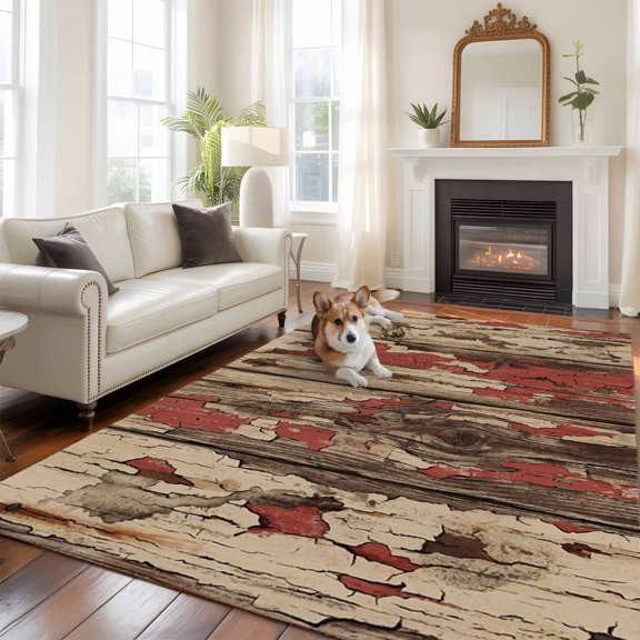 Farmhouse Area Rugs 5x7 ft Country Rustic Shabby Chic Retro Wooden Texture Washable Rug Non Slip Indoor Carpet Absorbent Floor Mat for Living Room Bedroom Dining Room