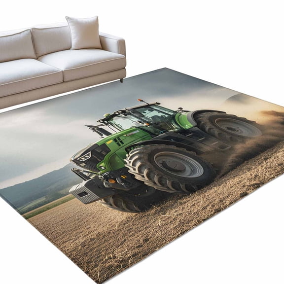 Farmhouse Area Rugs 8x10ft Rustic Green Bulldozers Realistic Farmland Gray Cloud Floor Rug&nbsp;Non Slip Low Pile Ultra Soft Throw Carpet for Entryway Indoor Entrance Kitchen Bathroom