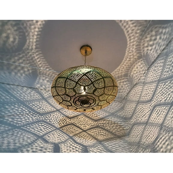 Farmhouse Authentic Moroccan Brass Pendant Light Lampshade Lamp Gold ceiling Chandelier Dining Room Kitchen Entryway Living room