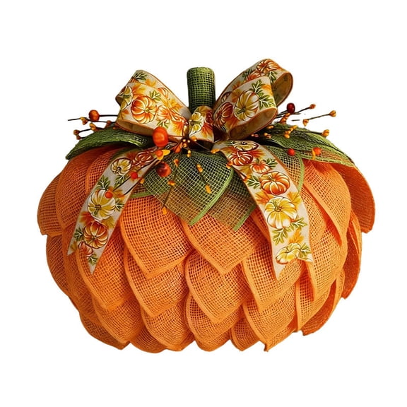 Farmhouse Autumn Pumpkin Wreath for Front Door, Burlap Fall Harvest Decor