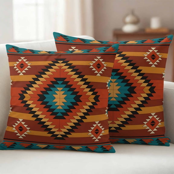 Farmhouse Aztec Outdoor Waterproof Throw Pillow Covers 16x16 Set of 2, Southwest Brown Geometric Retro Decorative Pillowcases Cushion Pillowcase for Couch Sofa Patio Outside Pillow Protector