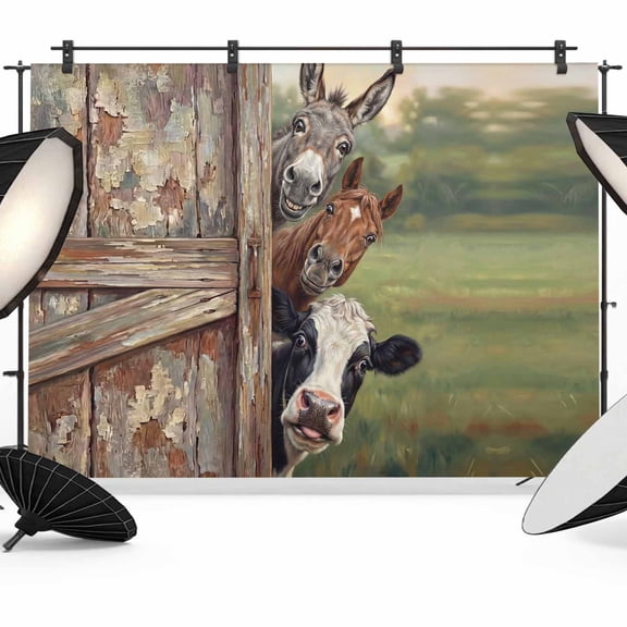 Farmhouse Backdrop for Photography, Cow Horse Donkey Countryside Vintage Photo Backdrop Portrait Background Party Banner Photo Backgrounds for Studio Booth Props, 10x8ft