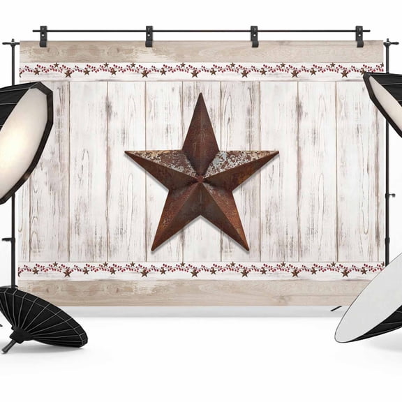 Farmhouse Backdrop for Photoshoot,Photography Photo Studio Background Wall Backdrop,Rustic Brown Country Star Barn Berry Wooden Back Drop Banner Panel for Portraits Wedding Party Live Streaming 7x5Ft