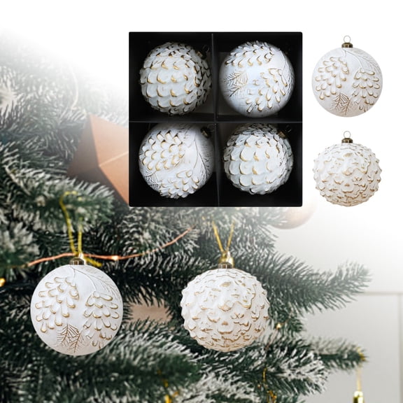 Farmhouse Ball Ornaments 4 Pcs 3.93 Inch Vintage Style Christmas Balls, Large Retro Plastic Xmas Tree Decorations for Christmas Home Decor