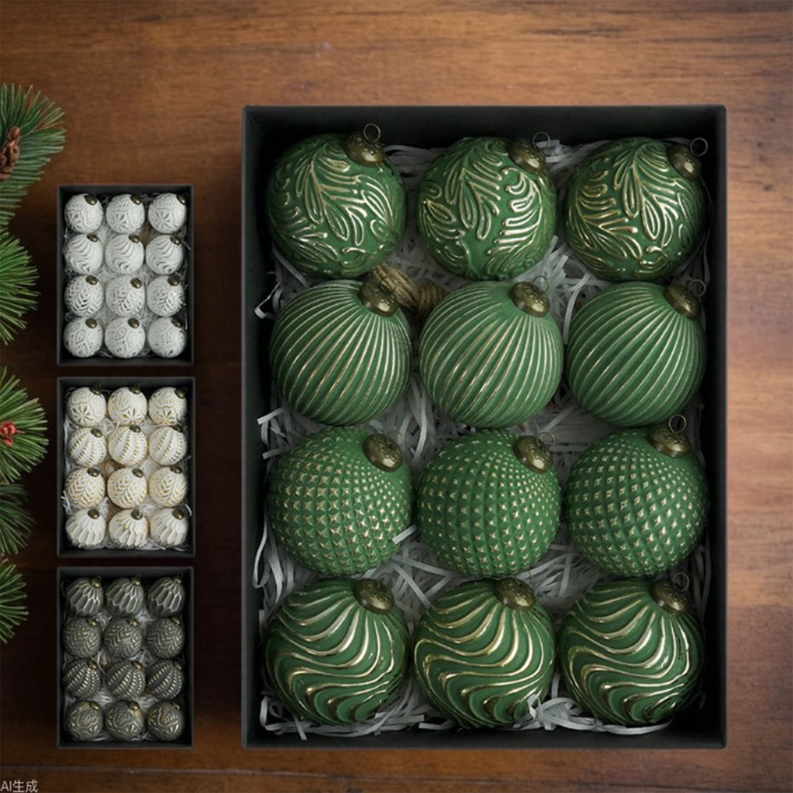 Farmhouse Ball Ornaments (Set of 12, Antique Green); Distressed Metal Glass Ball Vintage Style Christmas Decorations - Walmart.com