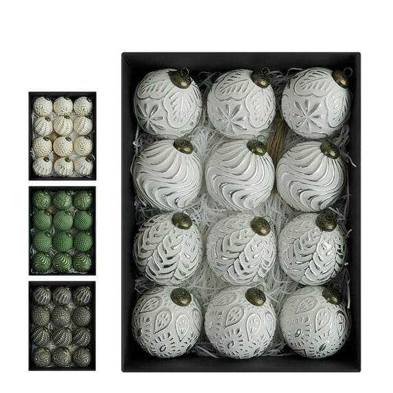 Farmhouse Ball Ornaments (Set of 12, Antique Silver); Distressed Metal Glass Ball Vintage Style Christmas Decorations