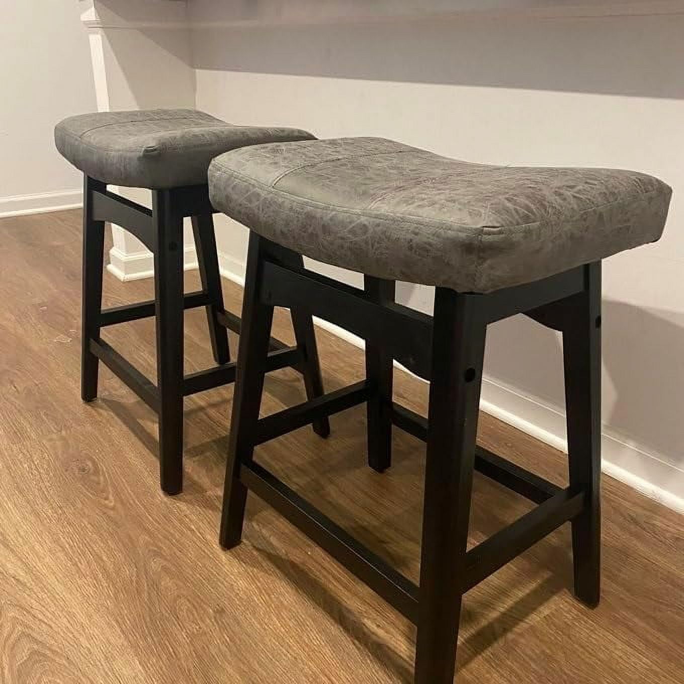 Farmhouse Bar Stools Wood Bartools with Upholstered Saddle Seat 24