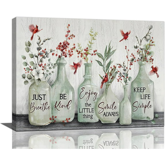 Farmhouse Barhroom Wall Art Rustic Cardinal Pictures Wall Decor Country Red Bird Inspirational Quotes Canvas Painting Print Artwork Modern Home Decor Framed for Living room Bedroom Bathroom12inX16in