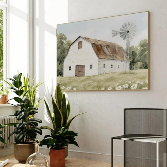 Farmhouse Barn Art Rustic Windmill Field Home Decor, 12x18 UNFRAMED