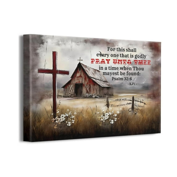 Farmhouse Barn Canvas Wall Art Rustic Old Barn Pictures Wall Decor Country Old Truck Painting Christian Cross Prints Modern Artwork Framed Home Decor for Bathroom Bedroom Living Room 16"x12"