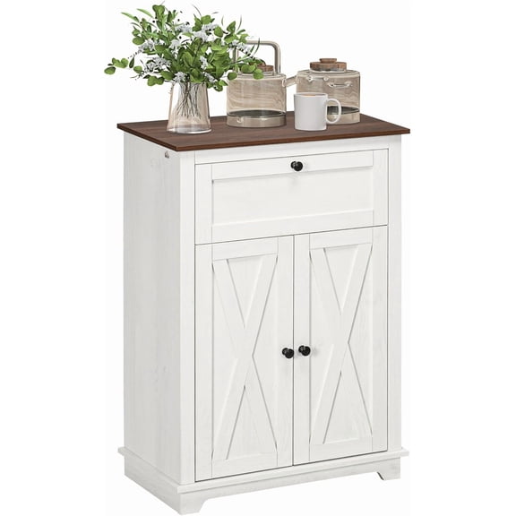 Farmhouse Barn Door Accent Cabinet, Kitchen Sideboard Storage Cabinet with Double Doors, Drawer, and Adjustable Shelf for Living Room