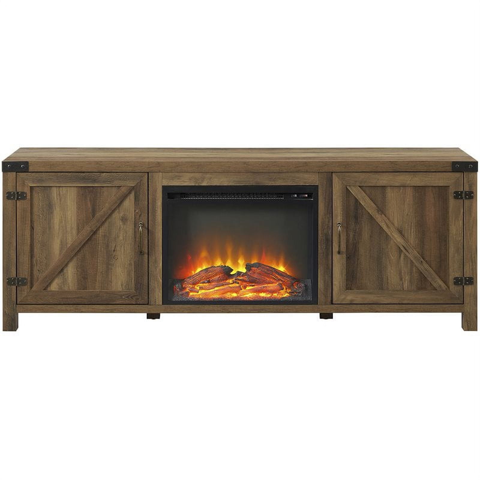 Farmhouse Barn Door Fireplace TV Stand for TVs up to 80" in Rustic Oak