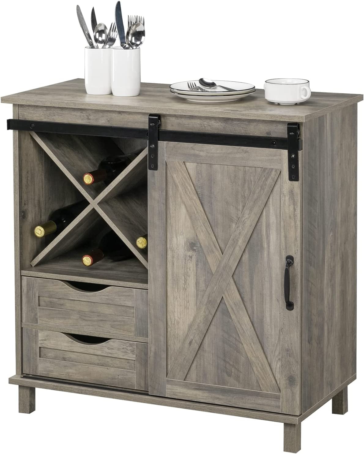Farmhouse Barn Door Wine Liquor Home Coffee Bar Furniture w