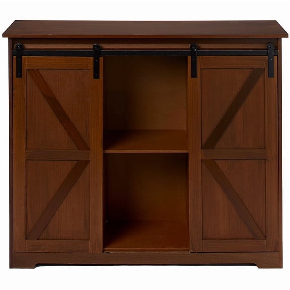 Kitchen Buffet Wooden Cabinet with Sliding Barn-Doors
