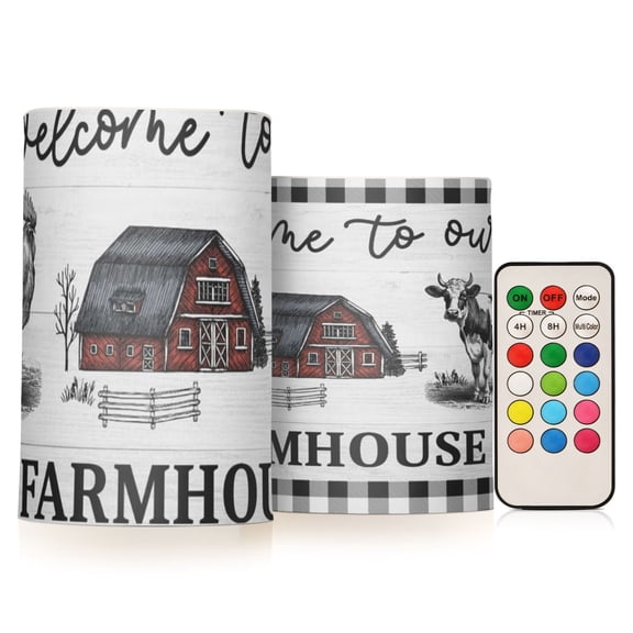 Farmhouse Barn Flickering Flameless Candles Battery Operated with Remote Timer LED Pillar Candles Set of 2