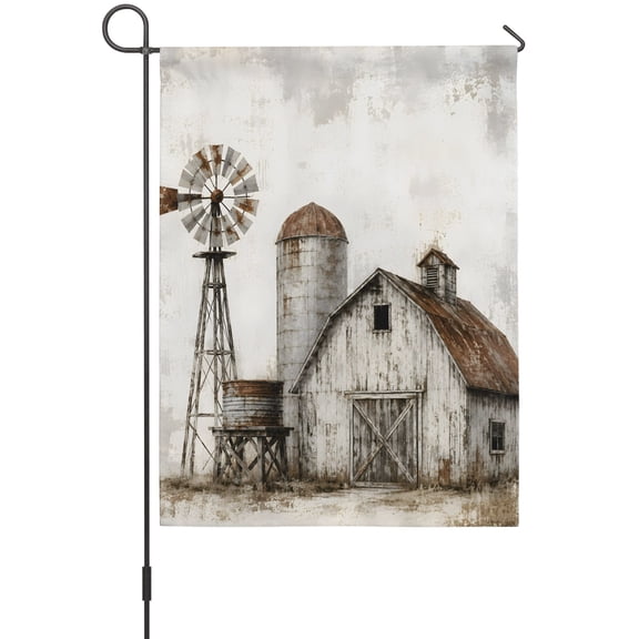Farmhouse Barn Garden Flag 12 x 18 Inches, Vintage Country Rust Windmill Fence Field Weather Proof Outdoor Patio Flags Double Sided Small Garden Decoration for Yard Outside Home