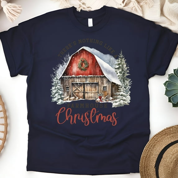 Farmhouse Barn Graphic T-Shirt | Rustic Country Style Tee for Men Women Kids, Navy, Size S