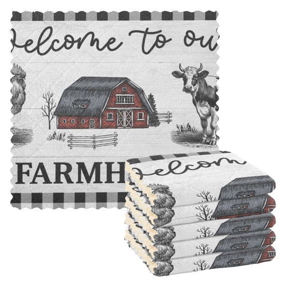 Farmhouse Barn Kitchen Cloth Dish Towels for Drying Washing Absorbent Dish Rags Reusable soft kitchen dishcloth set 6 Pack