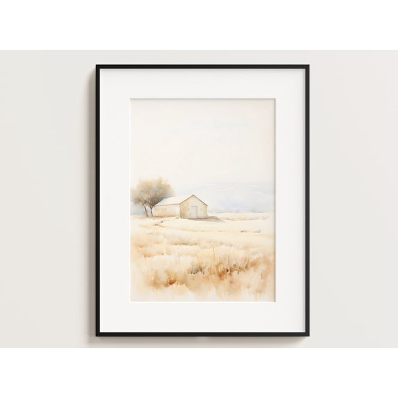 Farmhouse Barn Landscape Wheat Field French Country Poster, Stretched Canvas