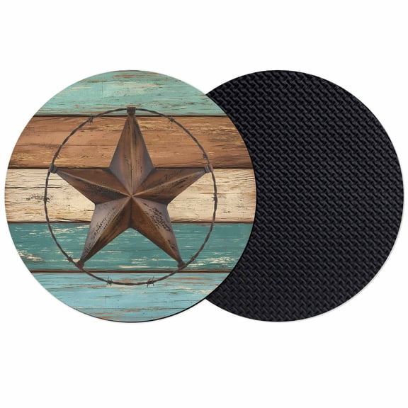 Farmhouse Barn Star Coasters for Drinks,Absorbent Non Slip Rubber Drink Coasters Set of 2 for Cup,Table,Bar,Home Decor, Rustic Brown Teal Wood Texture