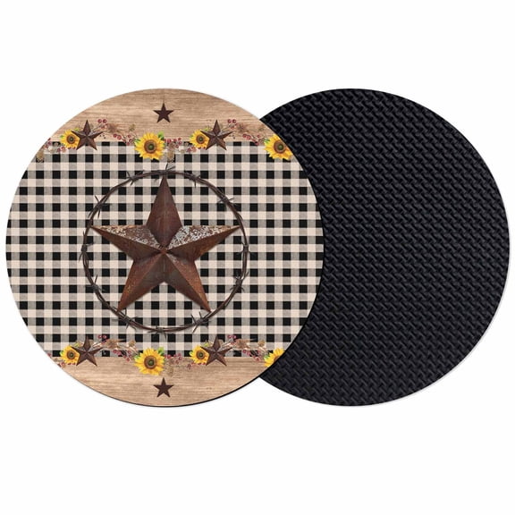 Farmhouse Barn Star Coasters for Drinks,Absorbent Non Slip Rubber Drink Coasters Set of 2 for Cup,Table,Bar,Home Decor, Vintage Wood Texture Sunflower Brown