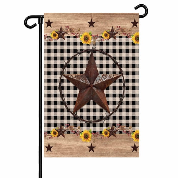 Farmhouse Barn Star Garden Flags for Outside Vintage Wood Texture Sunflower Double Sided Yard Flags Outdoor House Decoration, Small 12X18 Inch, Brown