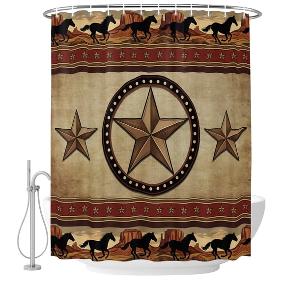 Farmhouse Barn Star Shower Curtain Country Brown Wood Planks Waterproof Fabric Shower Curtain Set with 12 Hooks, Bathroom Curtains for Farmhouse Home Hotel Holiday Decor, 36" W x 72" L
