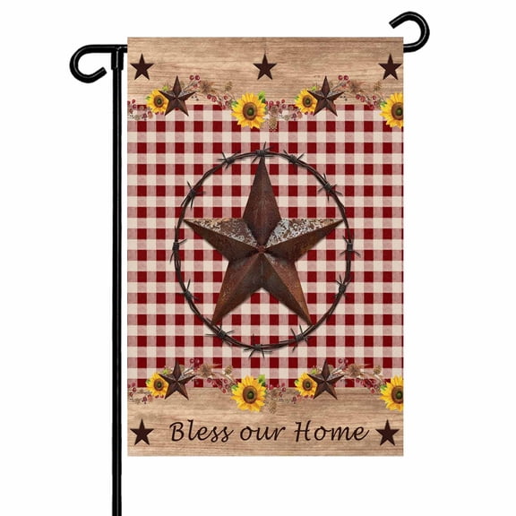 Farmhouse Barn Star Sunflower Garden Flags for Outside Red Buffalo Plaid Double Sided Yard Flags Outdoor House Decoration, Small 12X18 Inch,