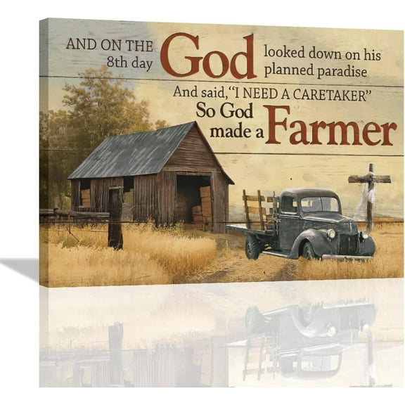 Farmhouse Barn Truck Wall Art Rustic Modern Barn Truck Cross Pictures Wall Decor Christian Motivational Quotes Canvas Prints Framed Modern Home Artwork for Living Room Bedroom Bathroom 16"x12"