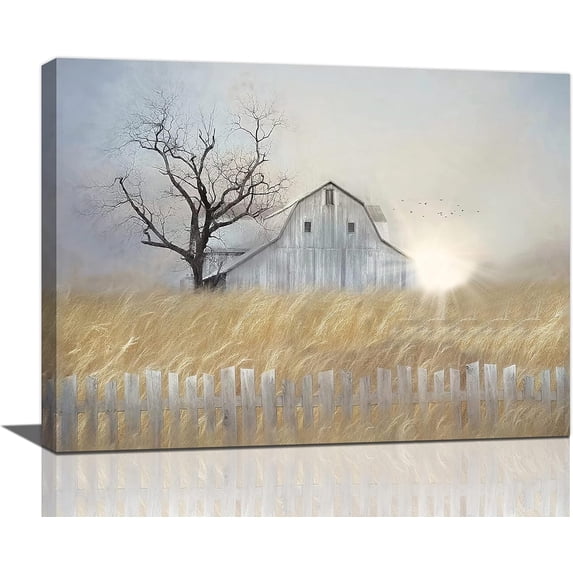 Farmhouse Barn Wall Art Rustic Country Canvas Prints Landscape Pictures Painting Framed Artwork Office Home Decor for Bathroom Bedroom Dining Living Room 16"x12"