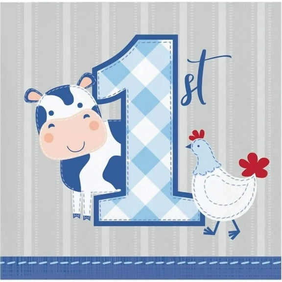 Farmhouse Barnyard Farm Animal 1St Birthday Party Paper Beverage Napkins Boy