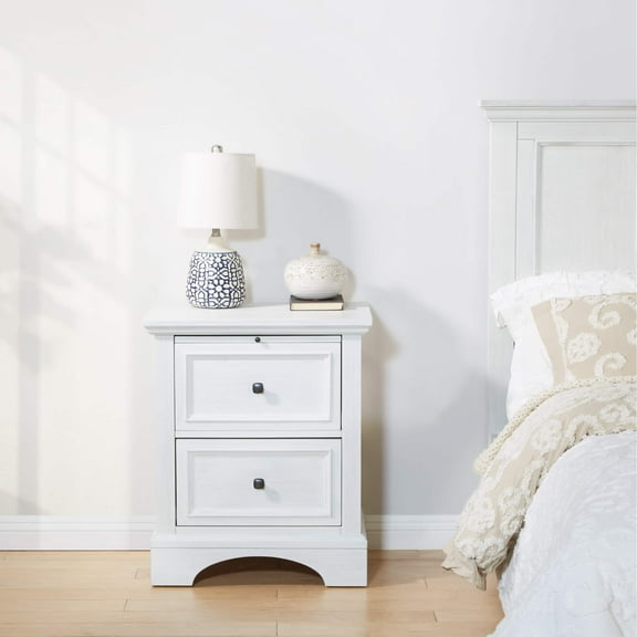 Farmhouse Basics 2 Drawer Nightstand  in Rustic White Finish Engineered Wood