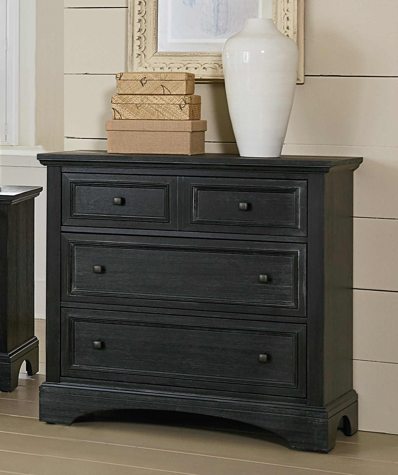 Farmhouse Basics 3 Drawer Chest in Rustic Black by OSP Home Furnishings
