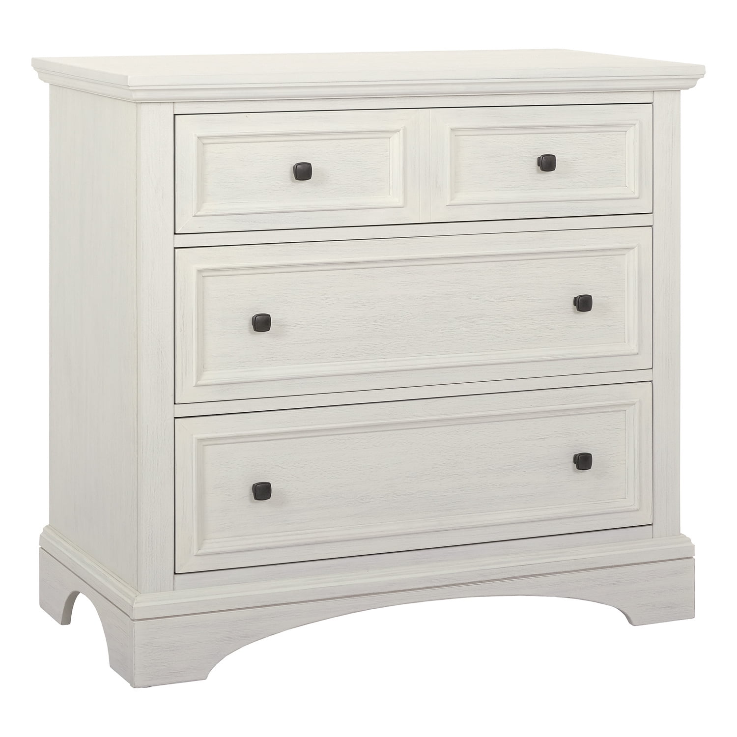 Rustic White Mahogany 3-Drawer Farmhouse Chest with Felt Lined Drawer