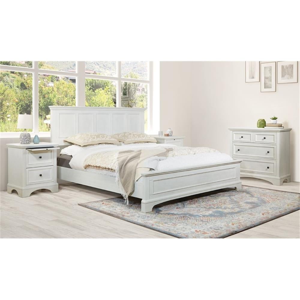 Rustic White King 4-Piece Solid Wood Bedroom Set